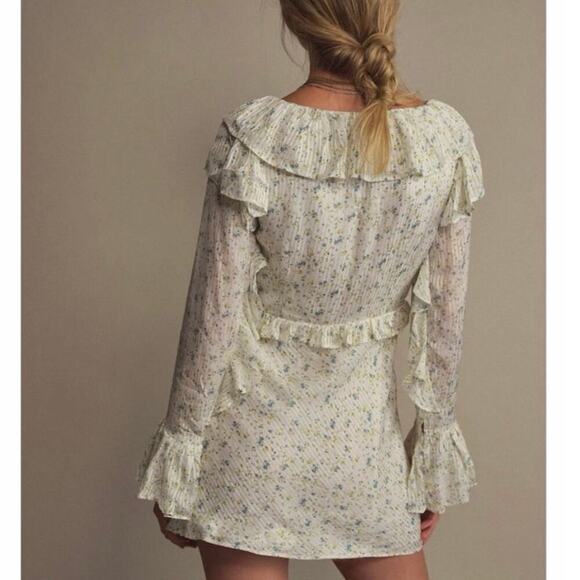 Free People Sweetest Thing Floral Ruffle Mini Dress White Size 6 - Picture 4 of 14